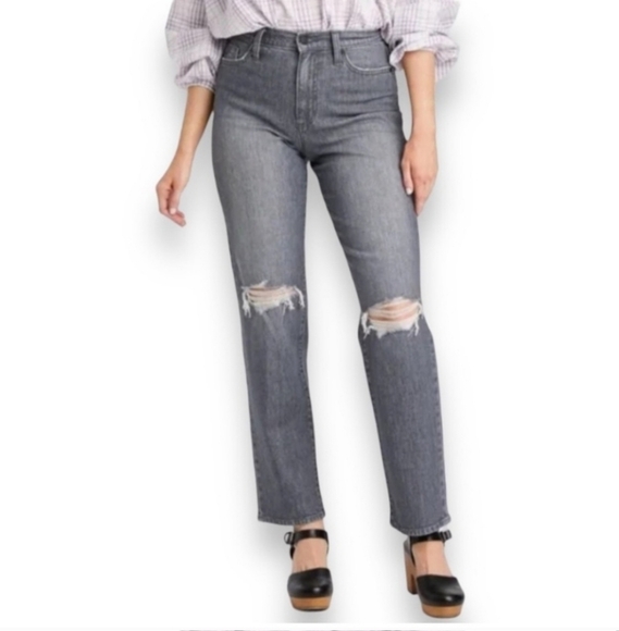 Universal Thread '90s Vintage Straight Stretch Denim Distressed Jeans Gray Wash - Picture 1 of 7